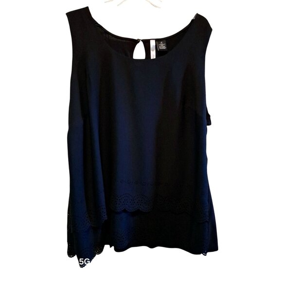 NY Collection Womens Black Sleeveless Tunic Top 3X With Laser-Cut Hem Detailing - Picture 1 of 9